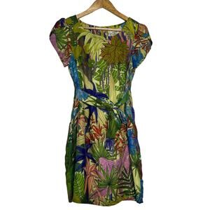 Pink Martini Dress Womens Small Multicolor Floral Tropical Resort Travel Belted‎